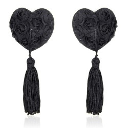 satin rose heart nipple pasties with tassel