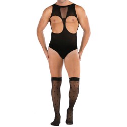 hot sleeveless cupless men mesh teddy with stockings